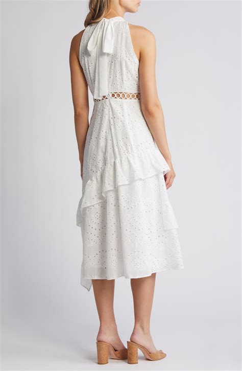 Sleeveless Embroidered Eyelet Ruffle Dress 